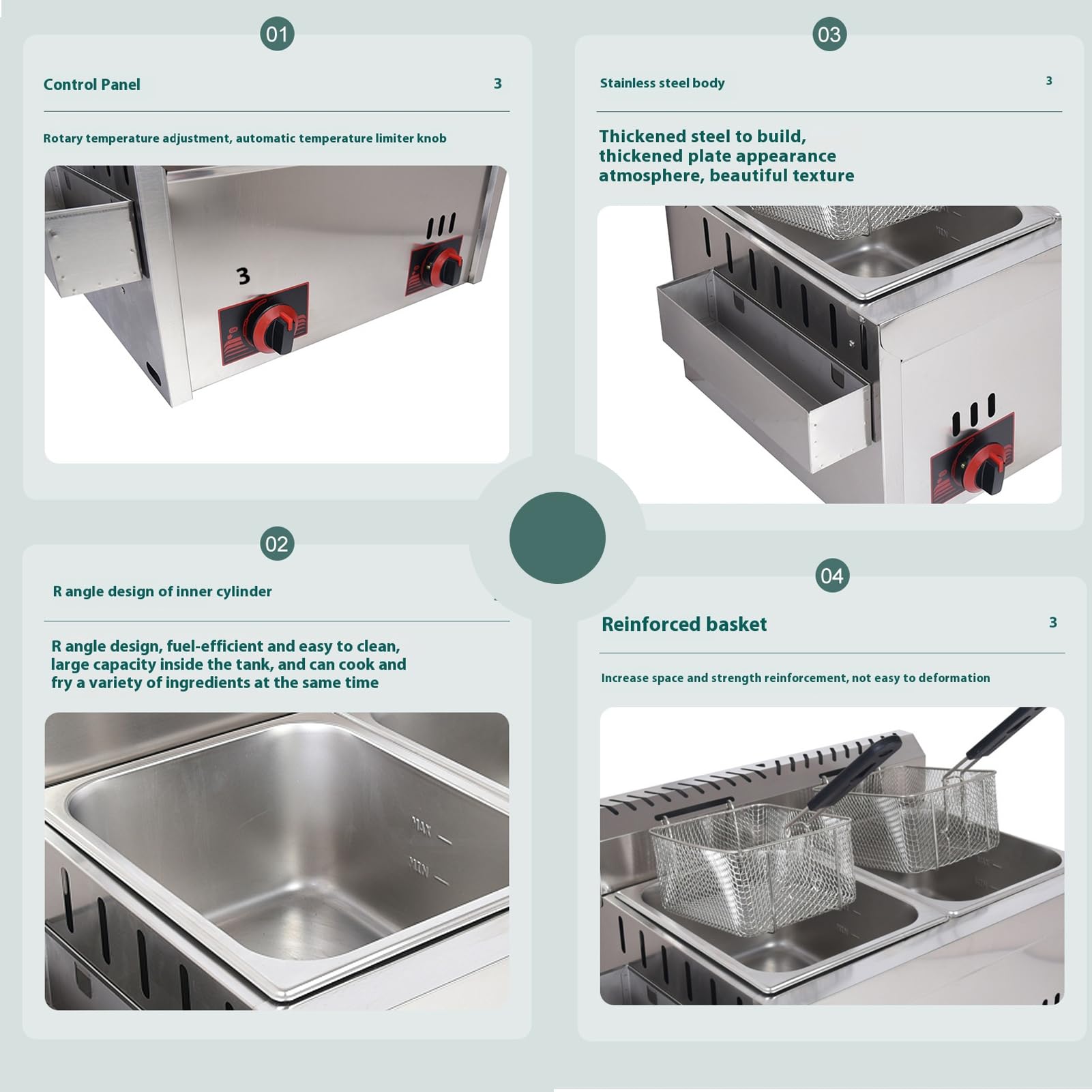 Freidora de gas de gran capacidad, Frezadora de acero inoxidable Freidora de fuego comercial Firado ajustable Firil Firing Ideal para papas fritas, rosquillas, pescado incluye cestas y párpados
