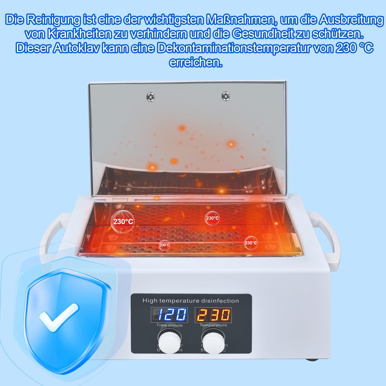 300W Heißluftsterilisator Desinfektion mit Hochtemperatur-Trockner & Timer | Sterilisator für Werkzeuge & Tücher | Ideal für Zahnarzt, Labor, Beauty-Salon & Nagelstudio
