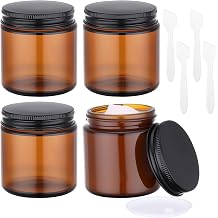 Segbeauty 3.4oz Amber Glass Jar, 4 Pack 100ml Refillable Round Storage Lotion Containers with Inner Liner and Black Lid, Empty Wide Mouth Glass Jars with Lids for Cosmetics, Travel Sample Bottle