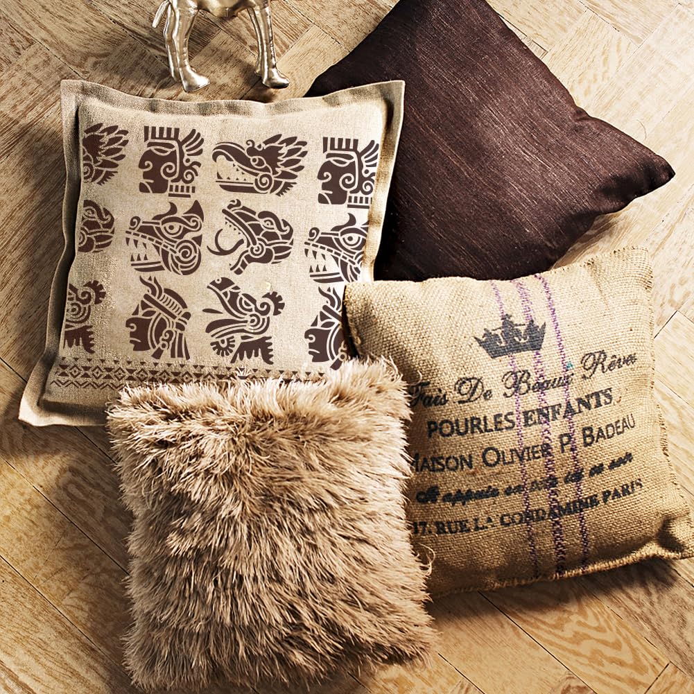 FINGERINSPIRE Mayan Aztec Symbols 8.3x11.7" Plastic Tribal Theme Painting Stencils - Reusable Human Faces, Snakes, Tigers, Dragons and Birds - Image 7