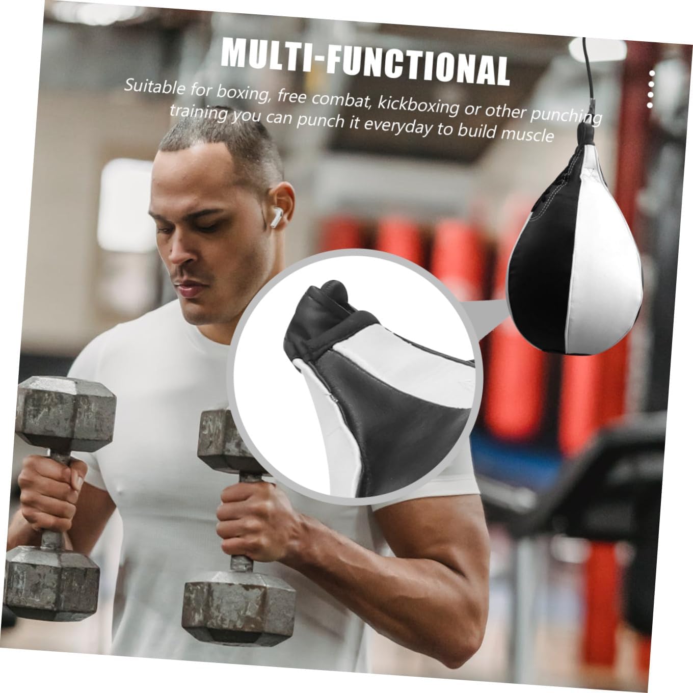 PU Leather Boxing Ball Double End Floor to Ceiling Punching Bag for Adults MMA Training with Elastic Strips and Hooks Inflatable Reflex Speed Bag for Home Gym Workout
