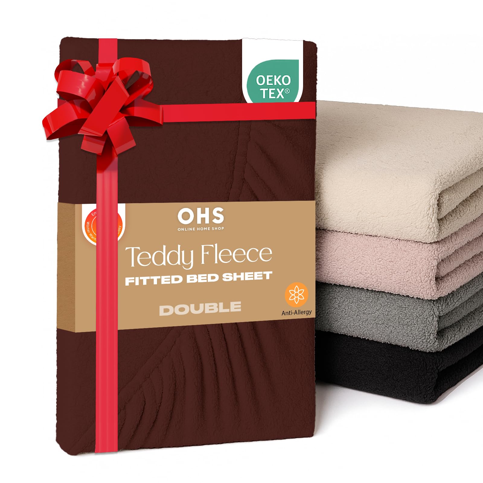 Brentfords Fitted Bed Sheets Double Teddy Fleece, Fluffy Bedding Double Bed Sheets Fitted Easy Care Ultra Soft Fade Resistant Double Thermal Bedding, Chocolate Brown