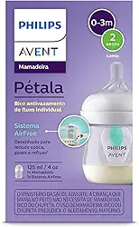 Mamadeira Pétala 3.0 com AirFree Vent Philips Avent 4 oz/125 ml, com bico de fluxo lento (Fluxo 2), SCY670/01