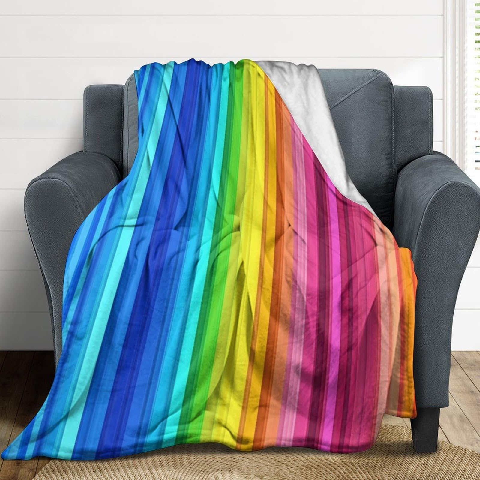 Couverture en flanelle arc-en-ciel chaude pour canapé et bureau