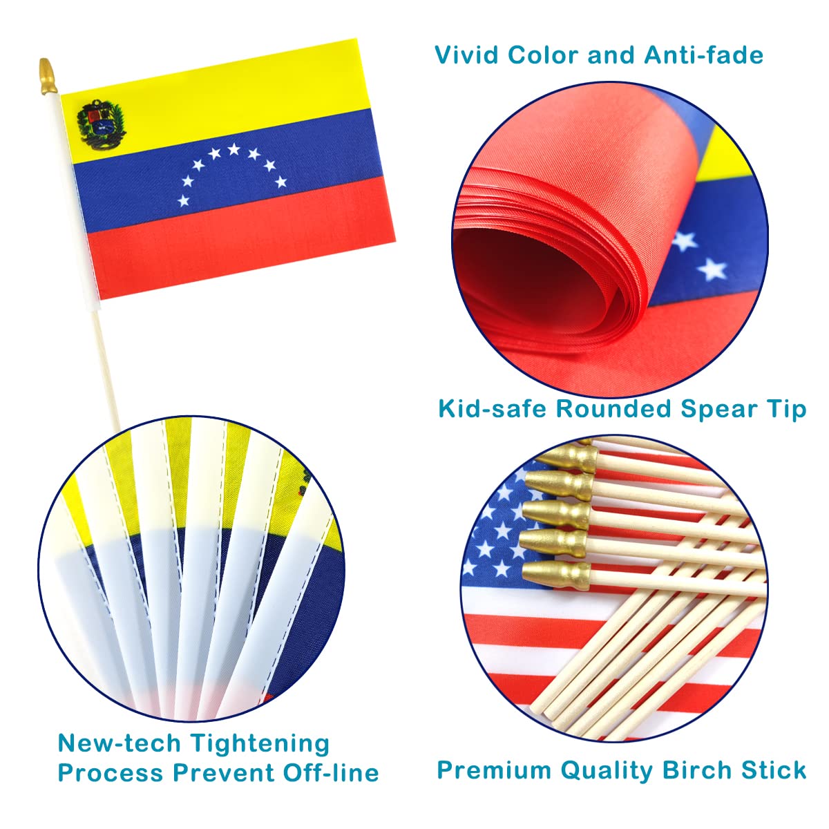 QQSD Mini banderas de mano con palo de bandera de California, poste de madera maciza