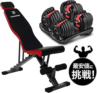 調節可能ダンベル24kg×2個セット + インクラインベンチ | 家庭用フィットネス器具 筋トレ ホームジム 多機能トレーニングマシン