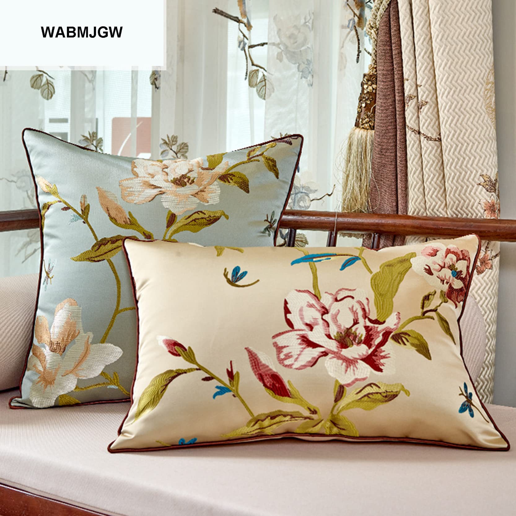 Juego de 2 fundas de almohada bordadas, funda de cojín de satén decorativa con cremallera oculta, funda de almohada jacquard para sofá, cama, beige, 55 x 55 cm