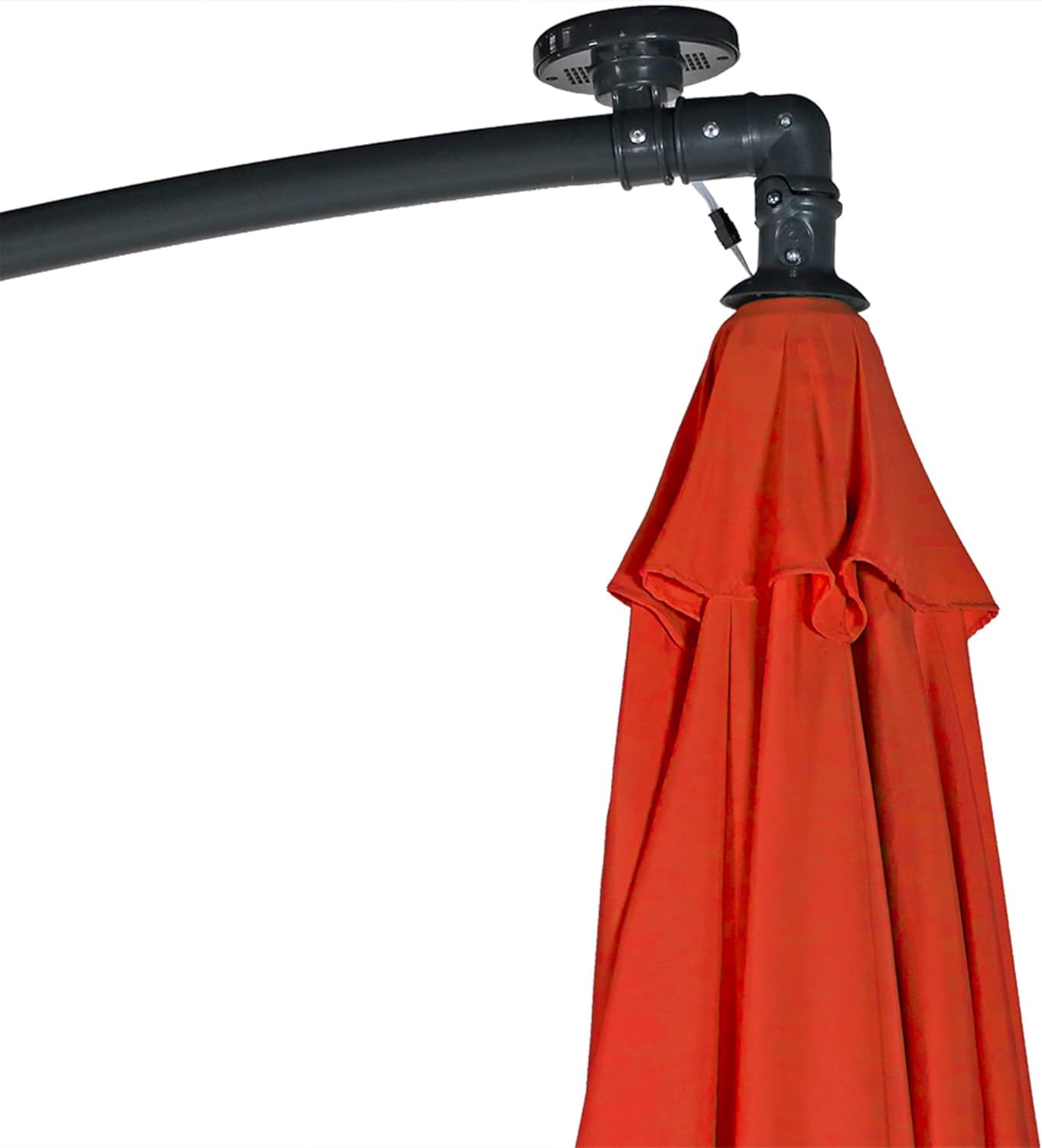 Sunnydaze 10' Solar Offset Patio Umbrella - Solar Cantilever Umbrella Outdoor with LED Lights - Polyester Shade, Air Vent, & Cross Base