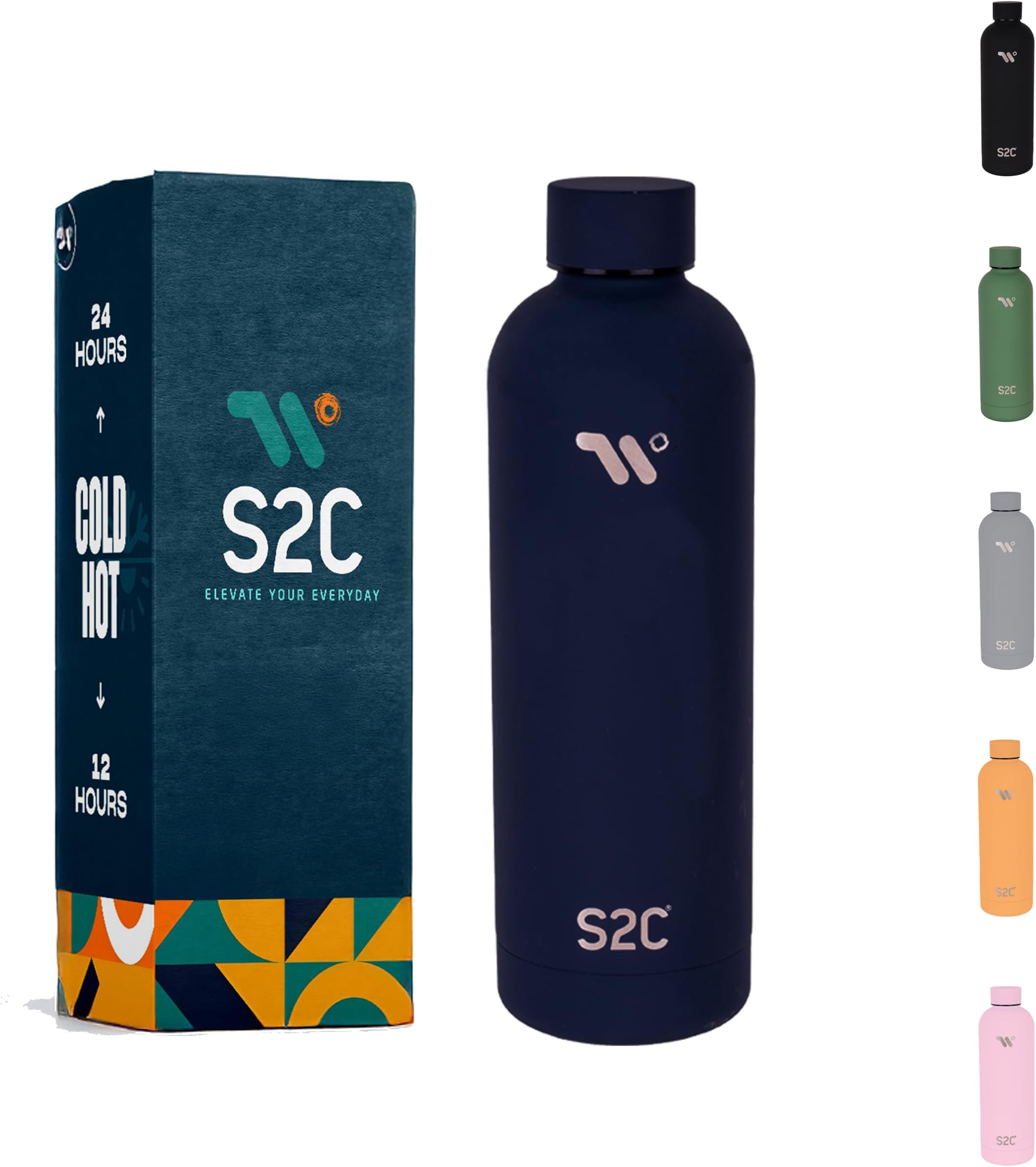 S2C Water Bottle Stainless Steel 750ml - Double Wall insulated bottle for Hot Water Gym Bottle Stainless Steel for Kids School Flask Bottle Hot WATER (Blue)