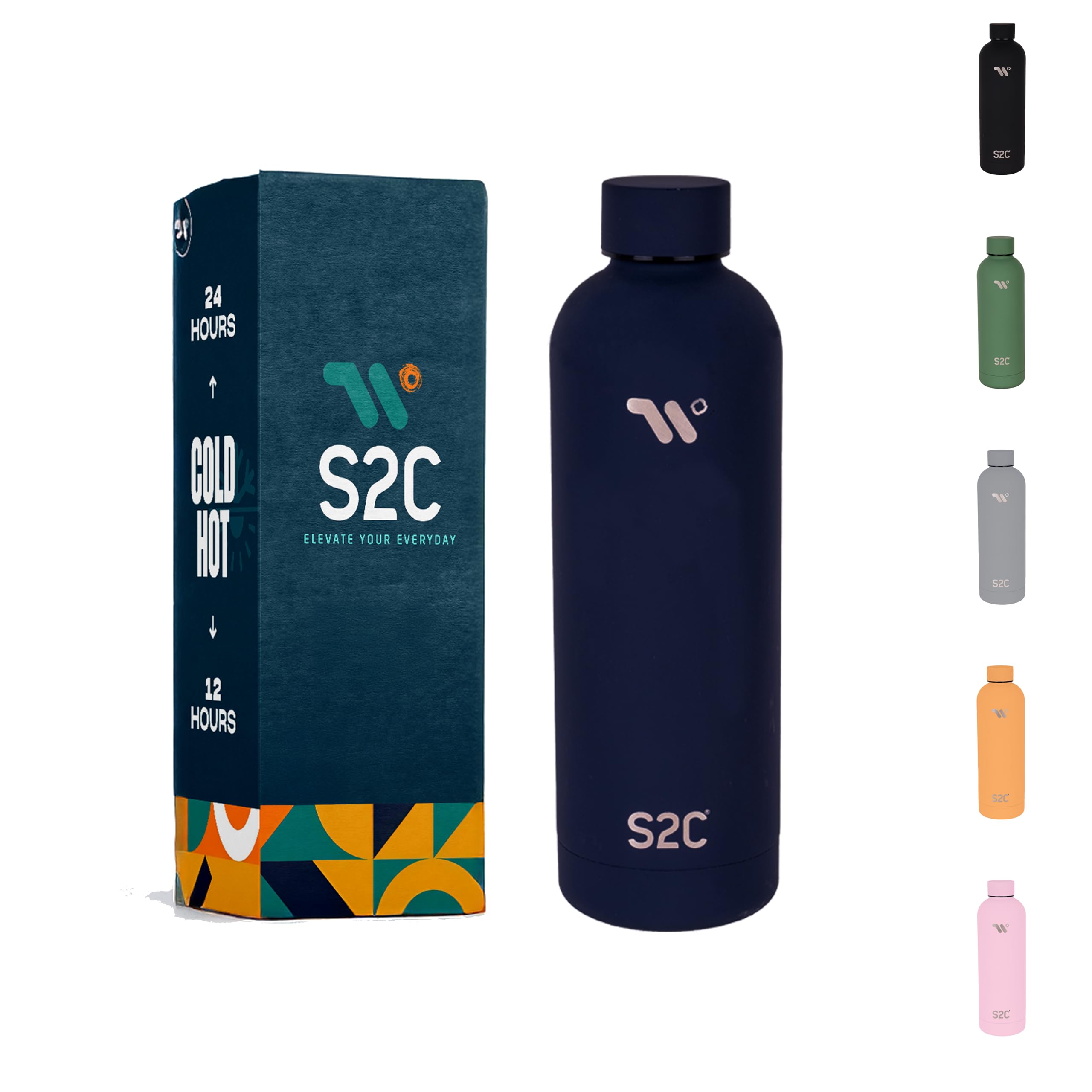 S2C Water Bottle Stainless Steel 750ml - Double Wall insulated Water Bottles for Hot Water Gym Bottle Stainless Steel Water Bottle for Kids School Flask Bottle Hot water bottle (BLUE, 750ml) 750 ml BLUE