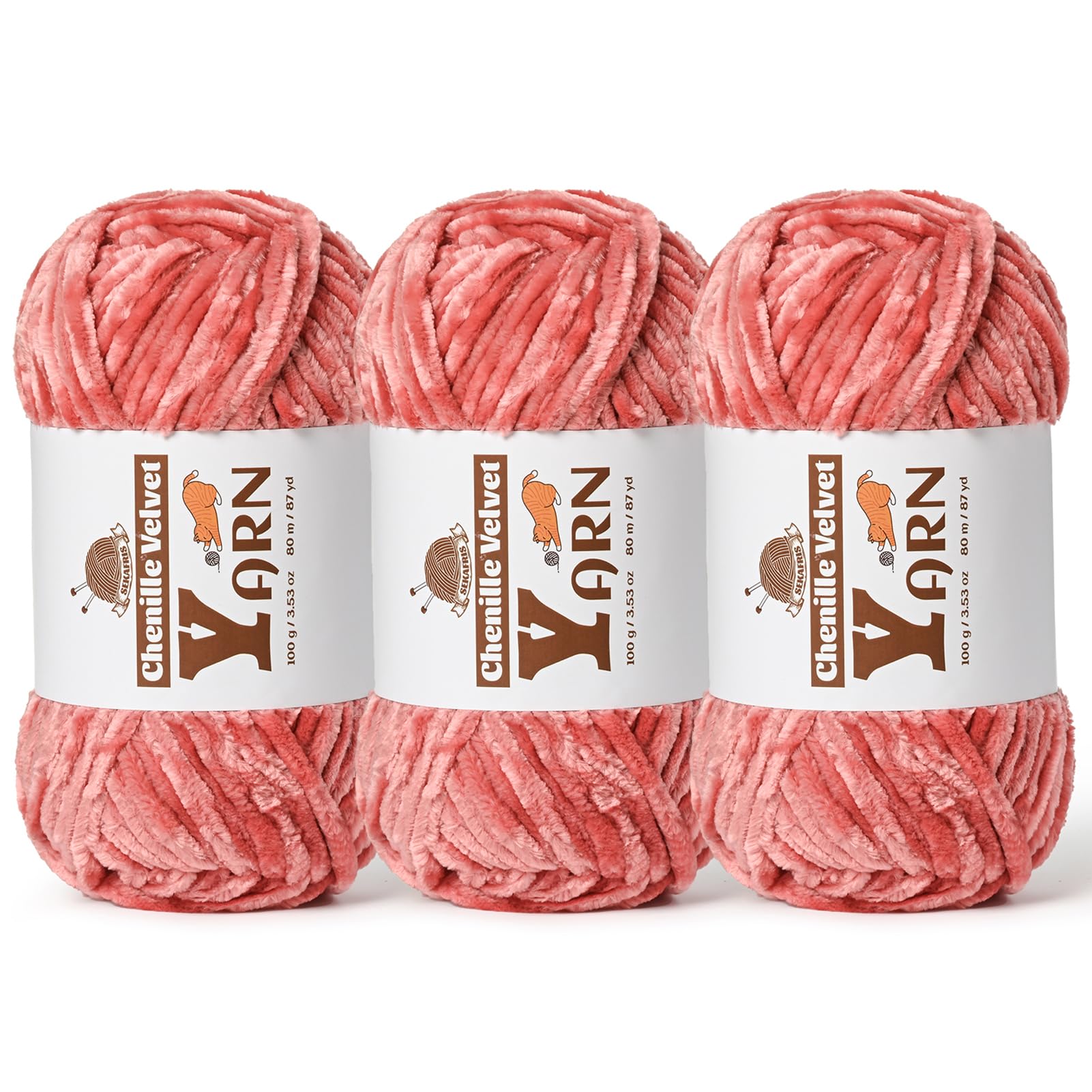 Chenille Crochet Gray Pink Yarn 3 Pack
