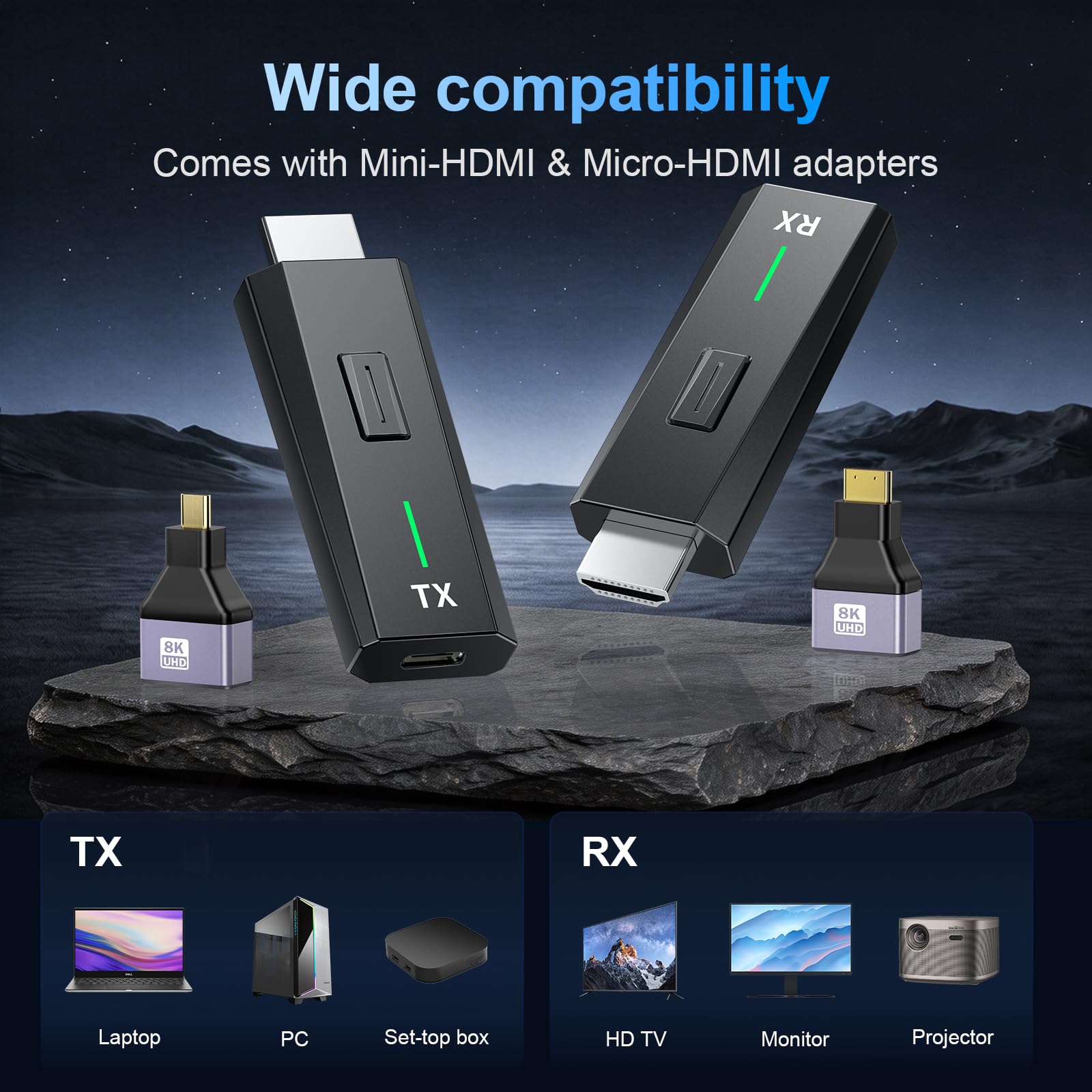 Transmisor y Receptor HDMI Inalámbrico 1080P, Doble Banda 2.4G/5G HDMI Wireless, para Transmisión de Video y Audio Desde PC/Portátil/TV-Box a Monitor/TV/Proyector, Plug and Play