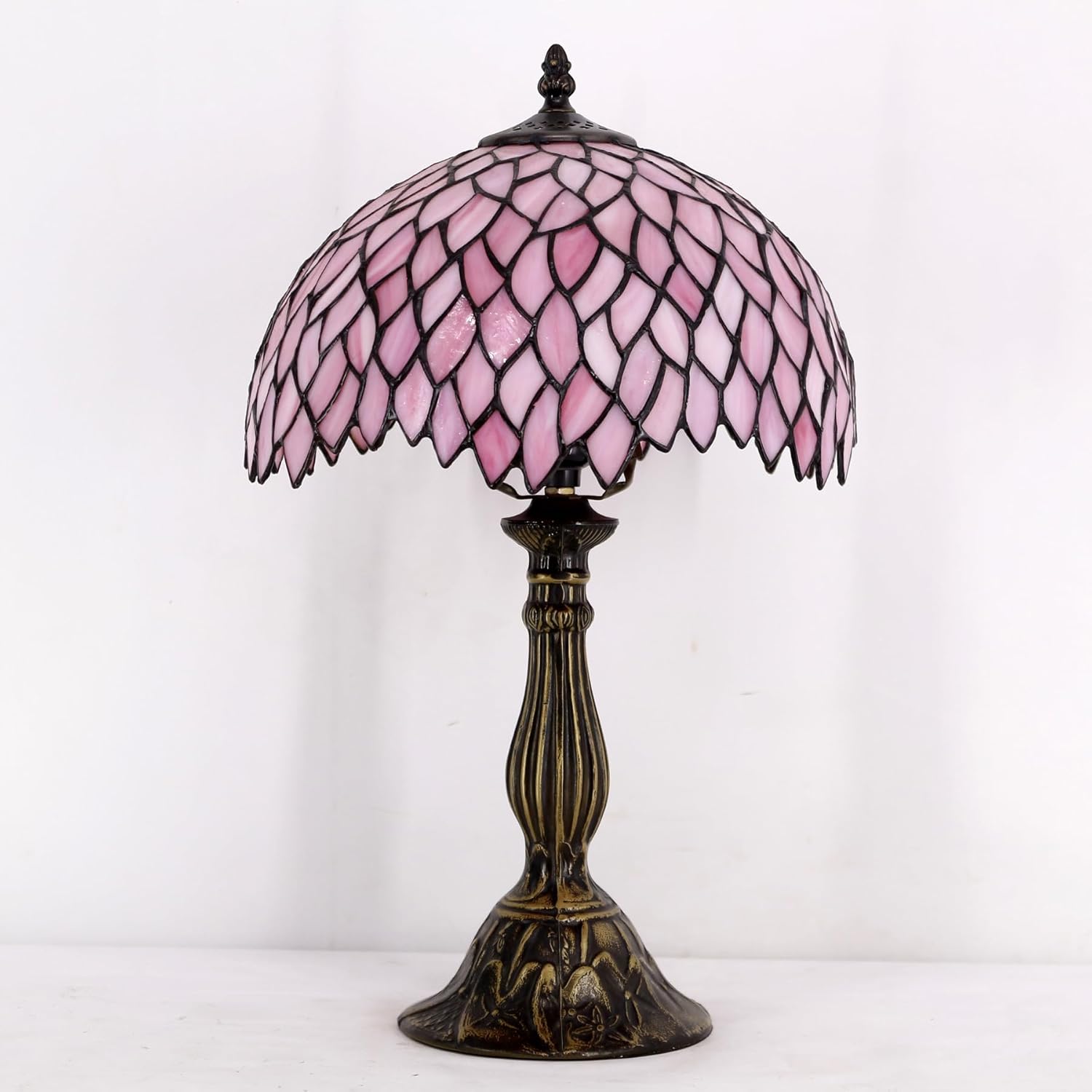 WERFACTORY Tiffany Table Lamp Pink Wisteria Style Stained Glass Desk Bedside Reading Light 12X12X18 Inches Decor Bedroom Living Room Home Office S523 Series
