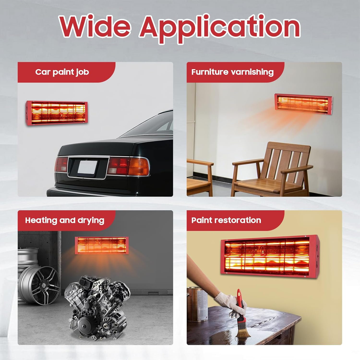 8Pcs Paint Booth Heater, 110V 2000W Baking Infrared Paint Curing Lights, Lamp Heaters with 2* Halogen, Powerful Electric Paint Baking Heaters for Bodywork Paint Drying,Spray Booths