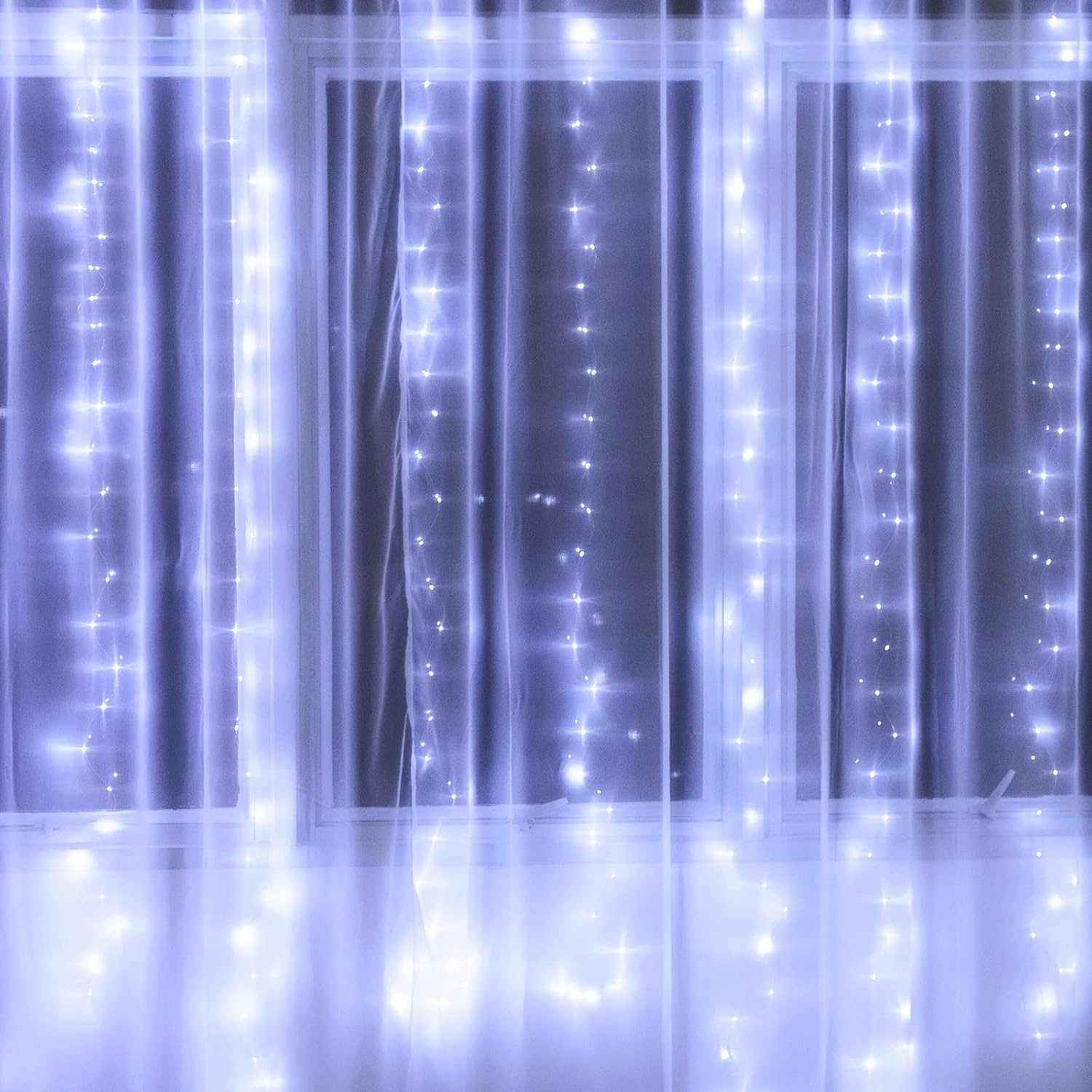 300 LED Curtain Lights with 8 Modes, 9.8ftX9.8ft Dimmable Wedding Lights with Remote,Window Hanging String Lights for Girls Bedroom, Fairy Lights with Indoor Valentines Day Party Decor