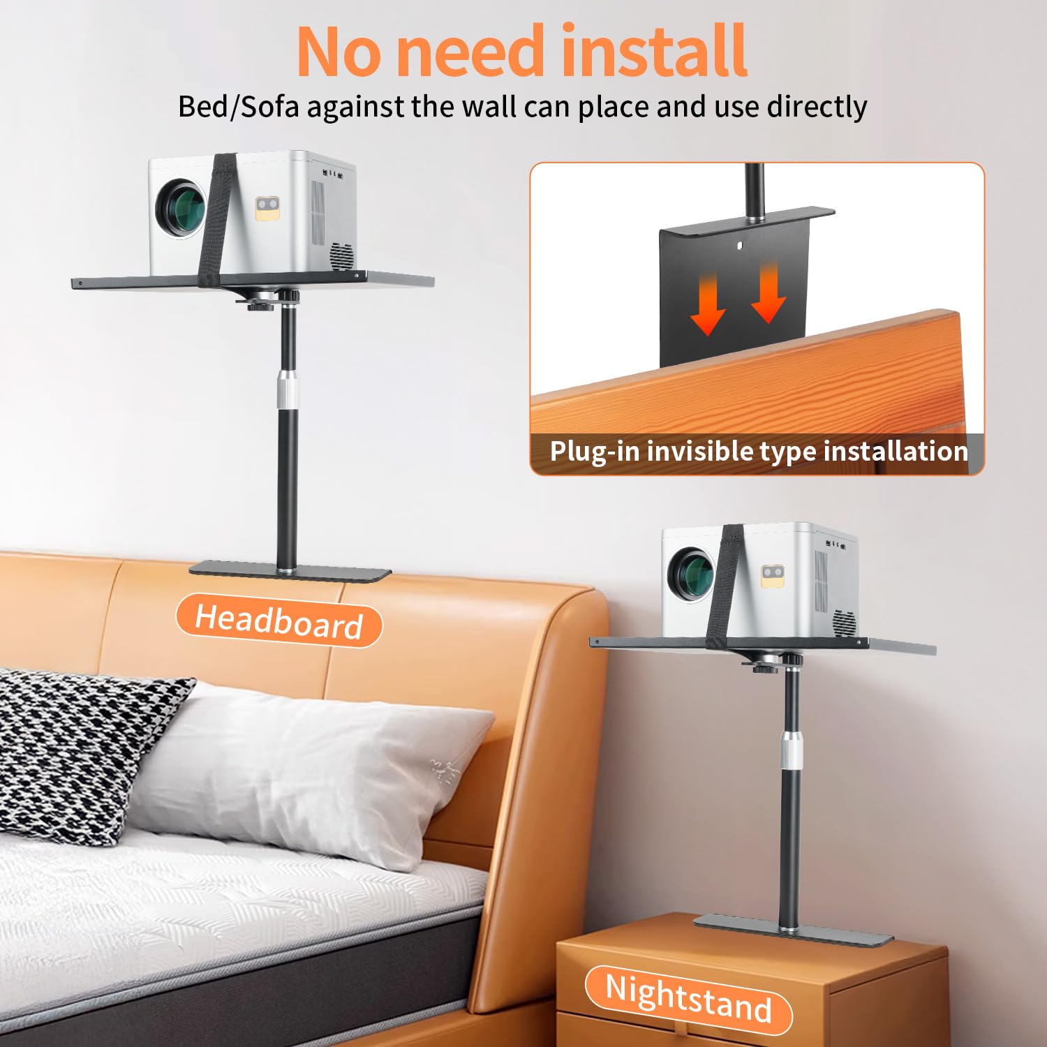 Uchwyt do projektora do łóżka i sofy z metalową misą – regulowana długość stojaka 24-41 cm, ukryty design, uchwyt na łóżko, sofę, do projektora, kompatybilność ze 100% projektorami XGIMI
