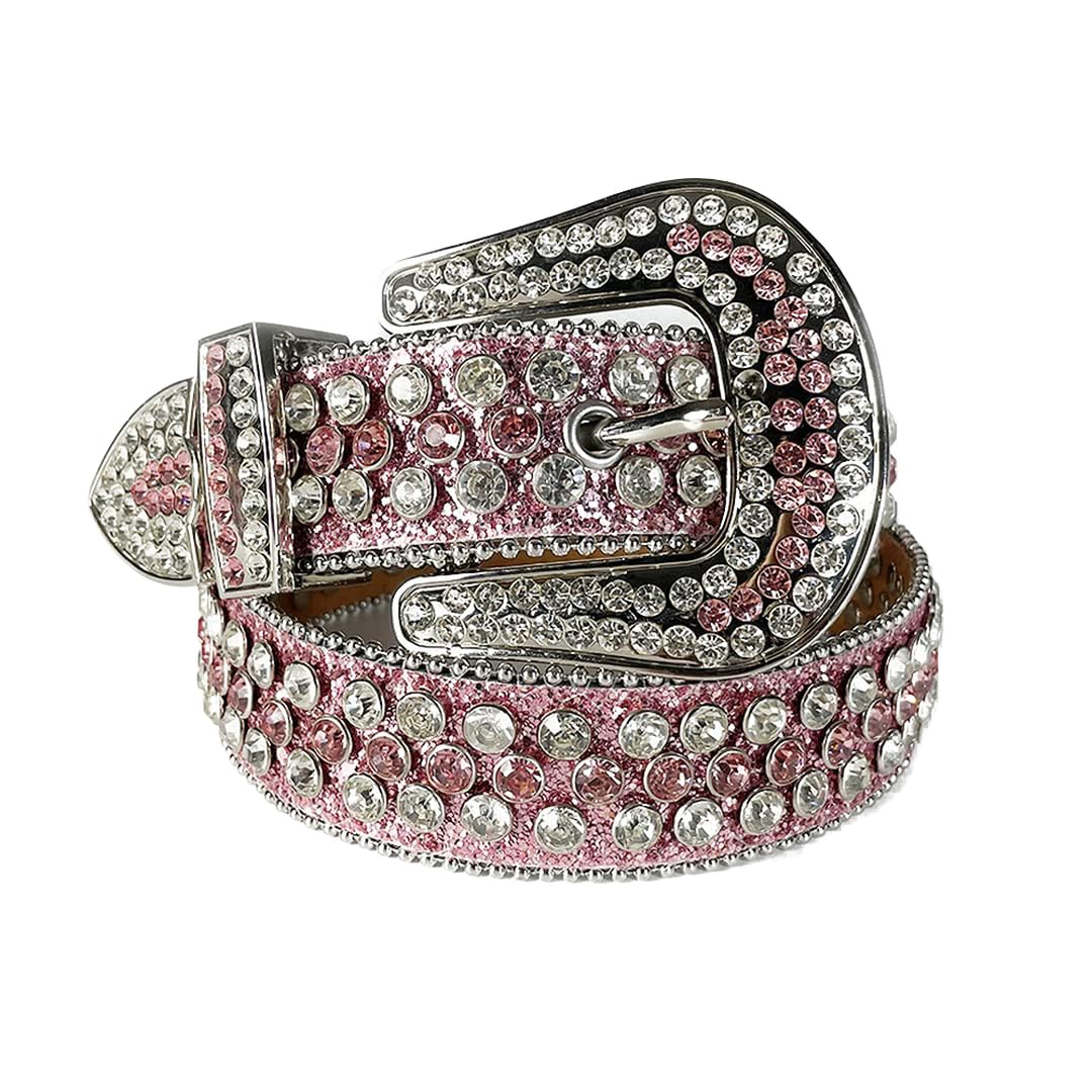 Różowy kryształ górski pasek damski męski jakość kryształ ćwiekowany pasek mężczyzna kobiety Ceinture Femme Cinto De strass do dżinsów deeracyjny różowy 122 cm