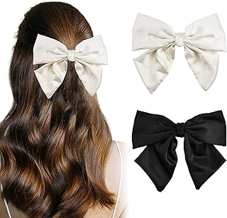 HEKOBAG 2 Pieces Women's Bow Hair Clip Bow Hair Clip with Satin Bow Hair Clip Bow Hair Clips with Satin Bow for Girls Women (Black and Beige)