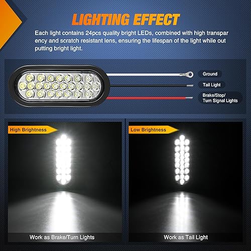 Vista 71 de Nilight Luz trasera ovalada de 6 pulgadas, 2 unidades, luces de marcha atrás blancas de 24 LED con ojales de montaje empotrado, impermeables IP67