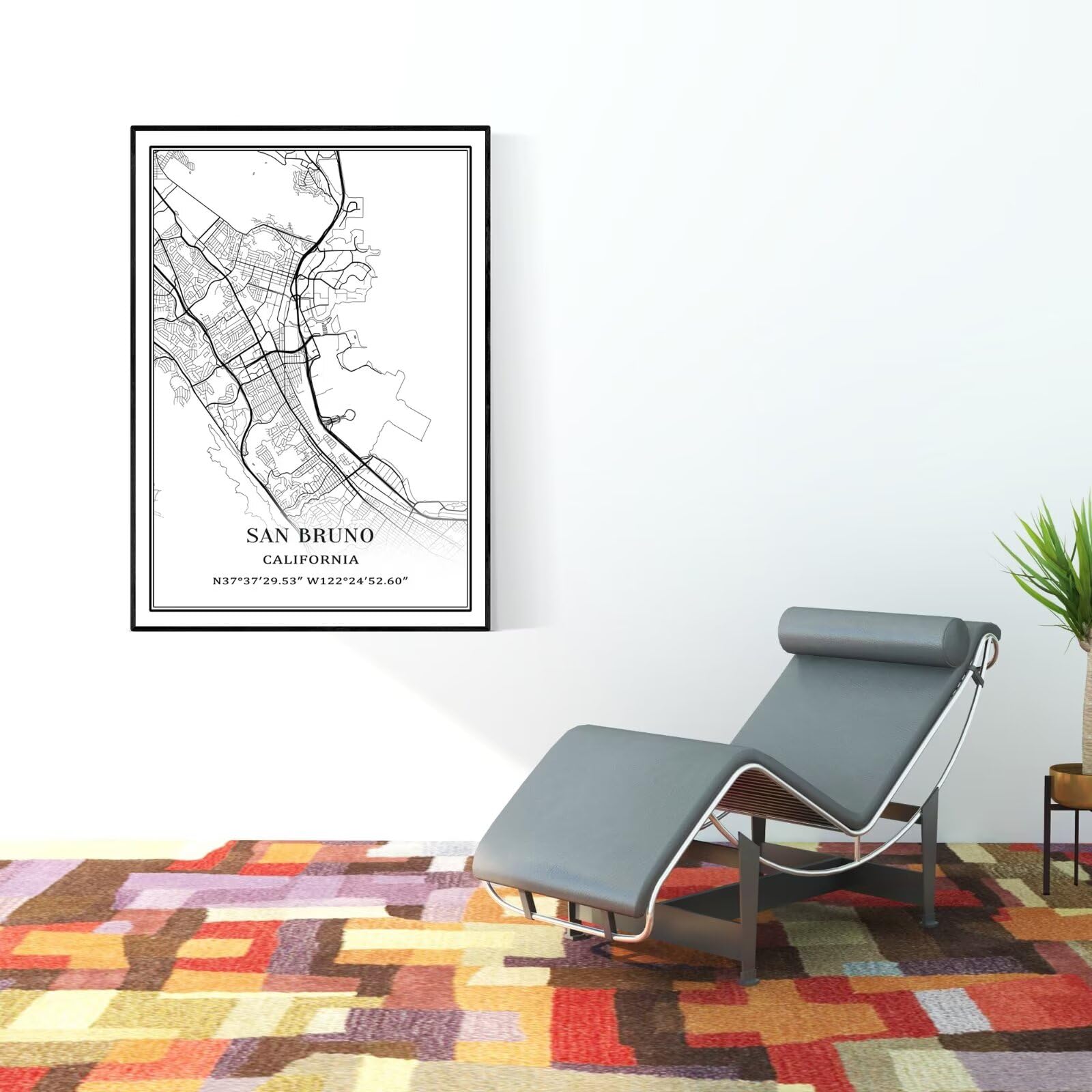 Tanokcrs San Bruno Kalifornia Ameryka sztuka ścienna mapa miasta obrazy płótno nieoprawiona grafika nowoczesny prosty plakat wystrój domu biura 61 x 91 cm