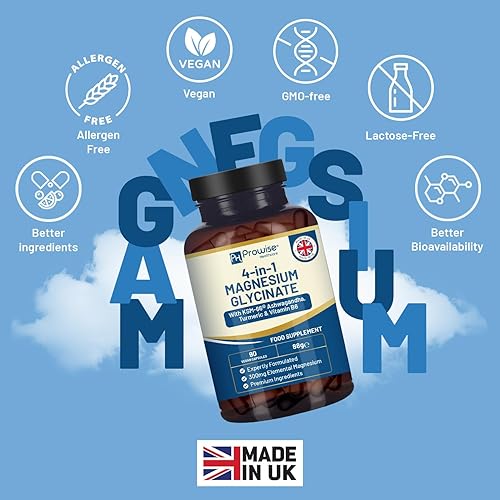 Miniatura 4 de Glicinato de magnesio 4 en 1 añadido con Ashwagandha KSM-66, cúrcuma y vitamina B6  90 cápsulas veganas  4,001 mg por porción  Cápsula fácil de