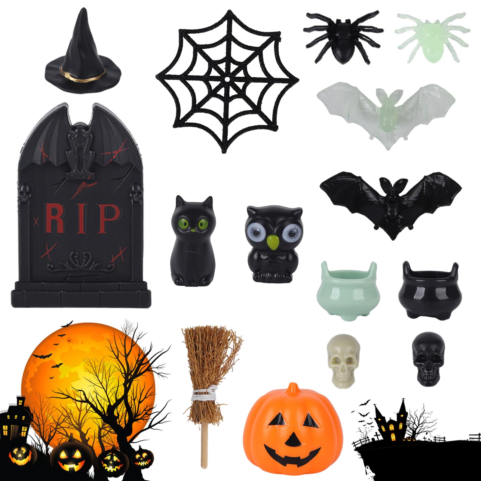 Lot De 230 Miniatures Halloween - Crânes, Araignées, Chauves-souris, Serpents Pour Décor Maison Hantée