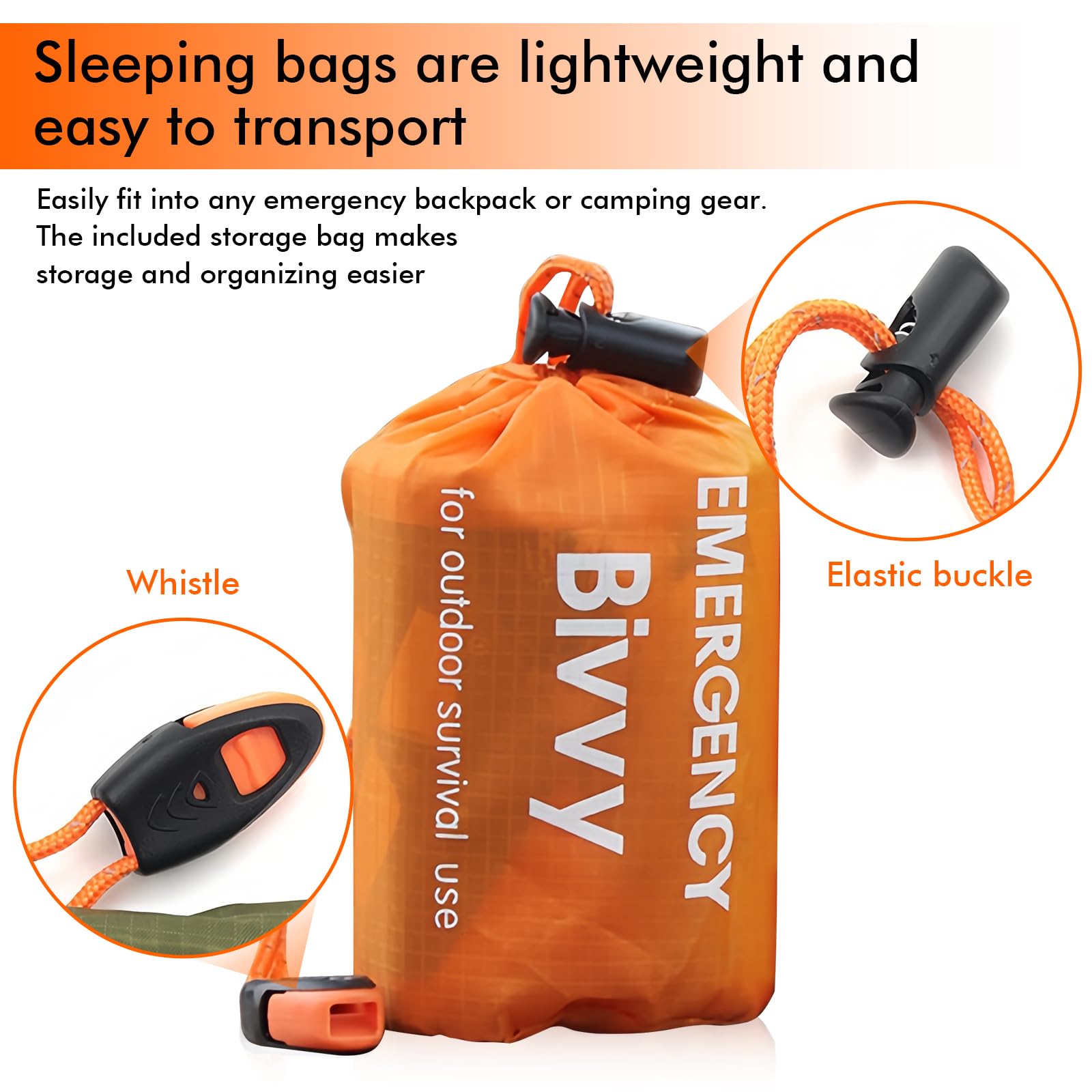 Saco de dormir de emergencia de 3 unidades: saco de dormir de supervivencia de emergencia con silbato, manta de emergencia impermeable, tienda de rescate para exteriores, impermeable,
