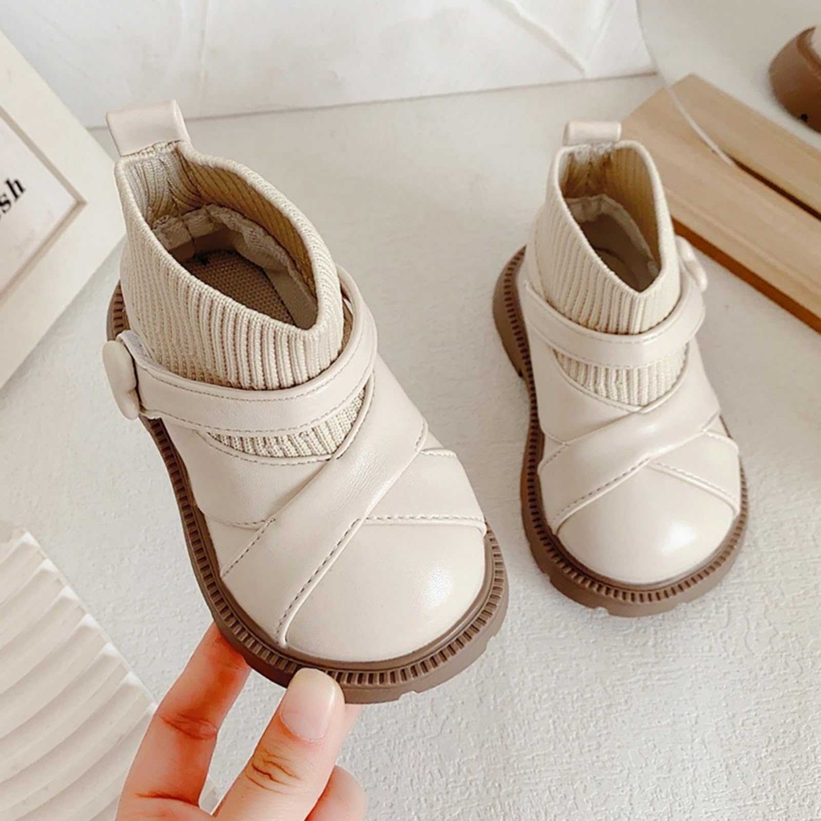 Baby Girls Dress Boots Infant Toddler Ankle Booties Anti-Slip Soft Sole Elastic Knitted Top Fashion Princess Shoes (White, 5.5 Infant)