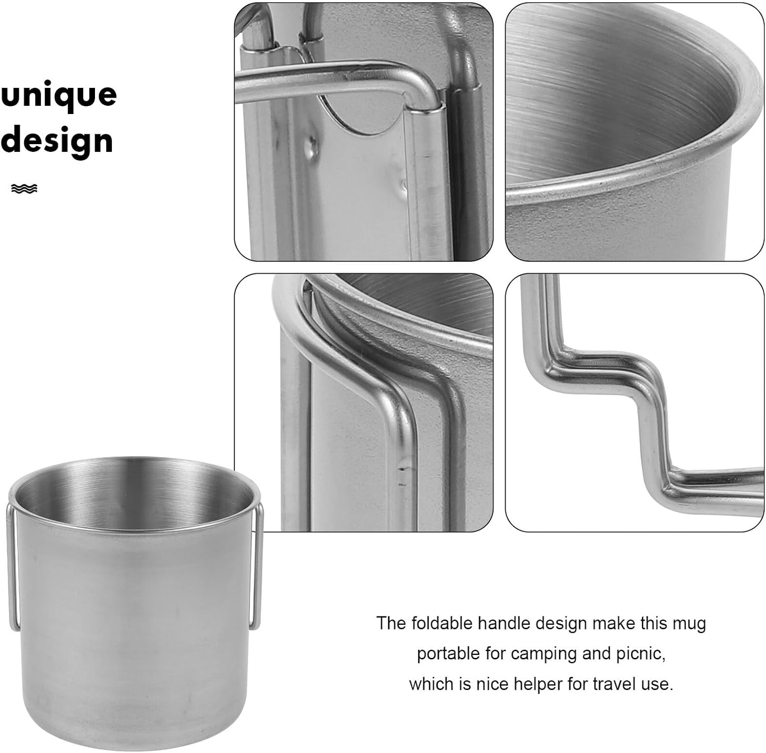 Stainless Steel Camping Coffee Mug with Handle 8cm Outdoor Water Cup Metal Drinking Cup for Hiking and Travel