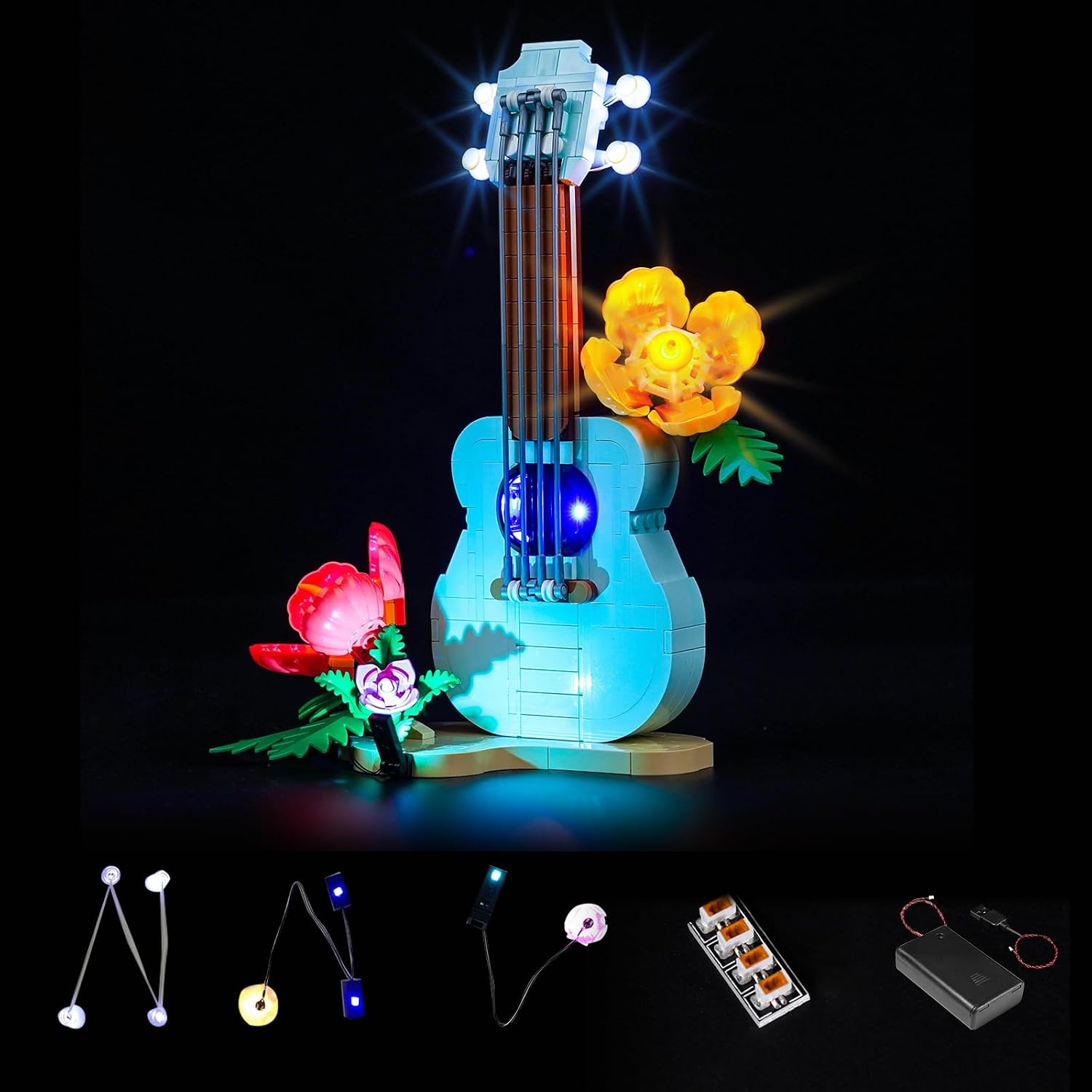 VONADO LED Light Kit Compatible with Lego Tropical Ukulele 31156 (NO Model, Only Lighting kit), Light Compatible with Lego 31156 Flowers Guitar 3-in-1 for Adults