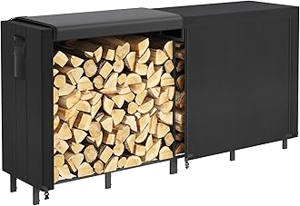Lifewit 8 FT Firewood Rack Outdoor with Waterproof Cover, Indoor/Outdoor Wood Storage with Side Pocket, Heavy Duty Firewood Holder for Fireplace, Fire Pit, Patio, Black