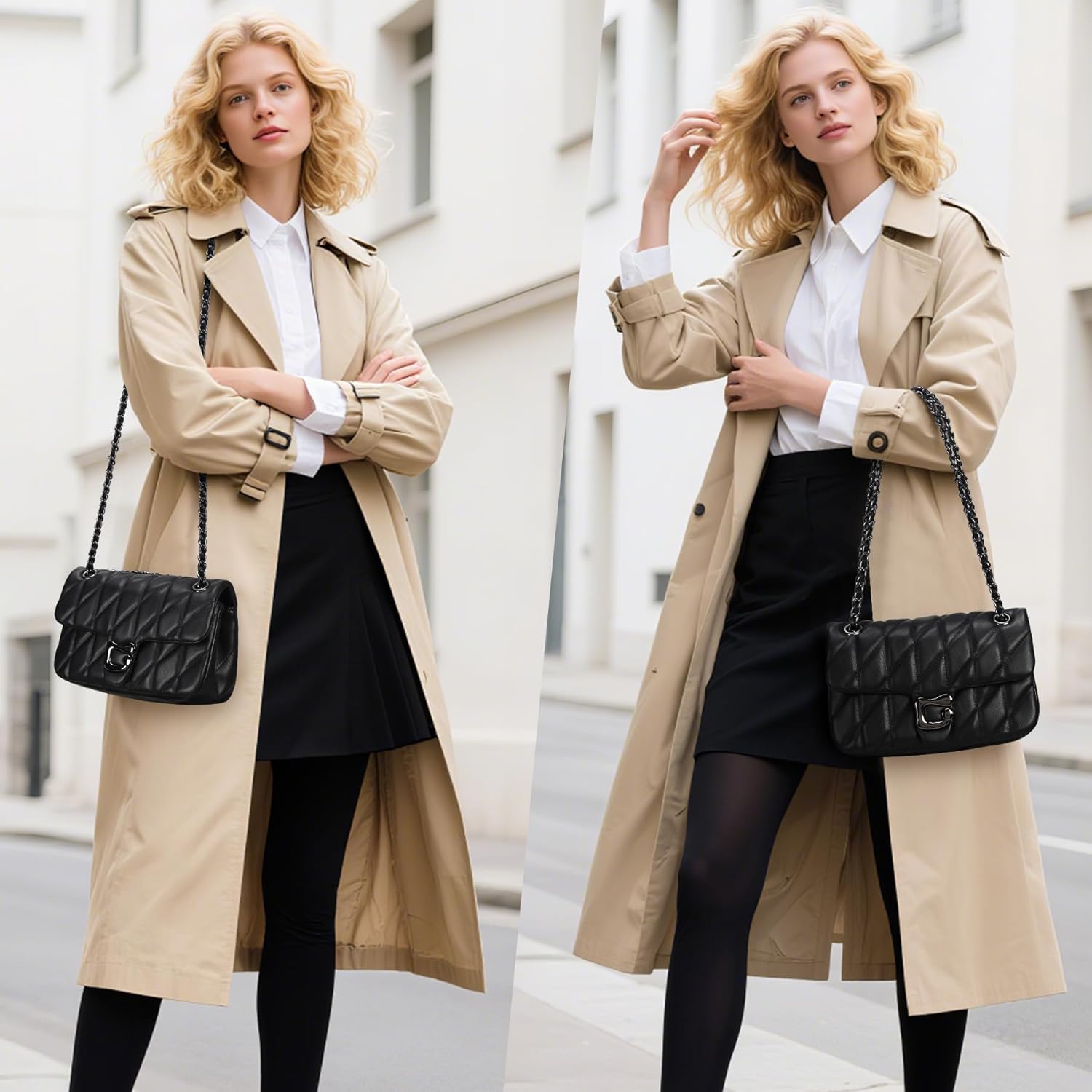 Quilted Crossbody Purse for Women Trendy - Ladies Shoulder Bag Leather Satchel Handbag Designer Evening Clutch