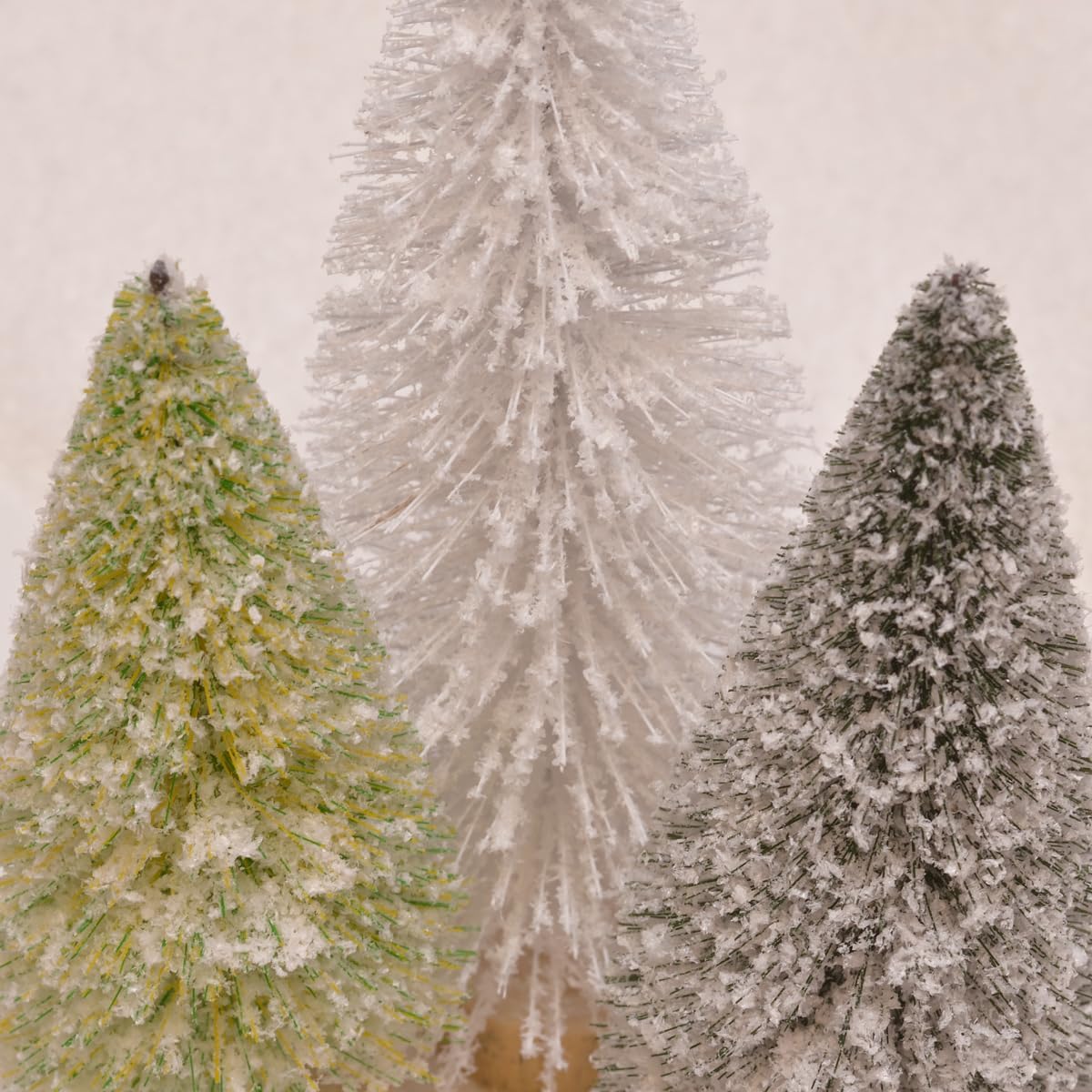 Mark Feldstein & Associates Sisal Tree and Wax LED Flameless Candle 8 Piece Candlescape Centerpiece Set, 8 Inch, White and Green with Artificial Snow