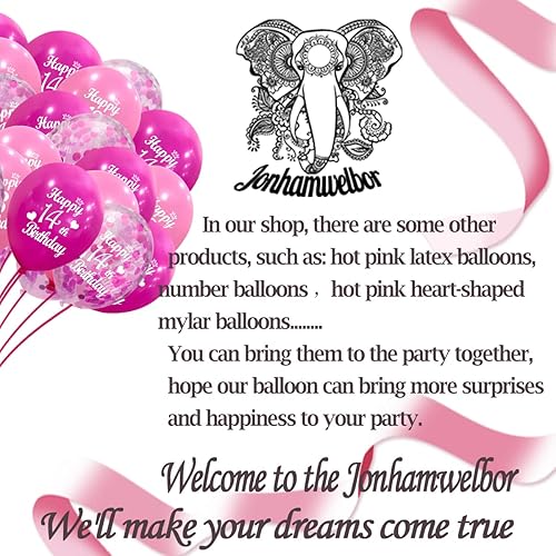 Miniatura 6 de Jonhamwelbor Globos decorativos de feliz cumpleaños número 14 para niñas, paquete de 30 globos de 12 pulgadas para niñas de 14 años, globos de