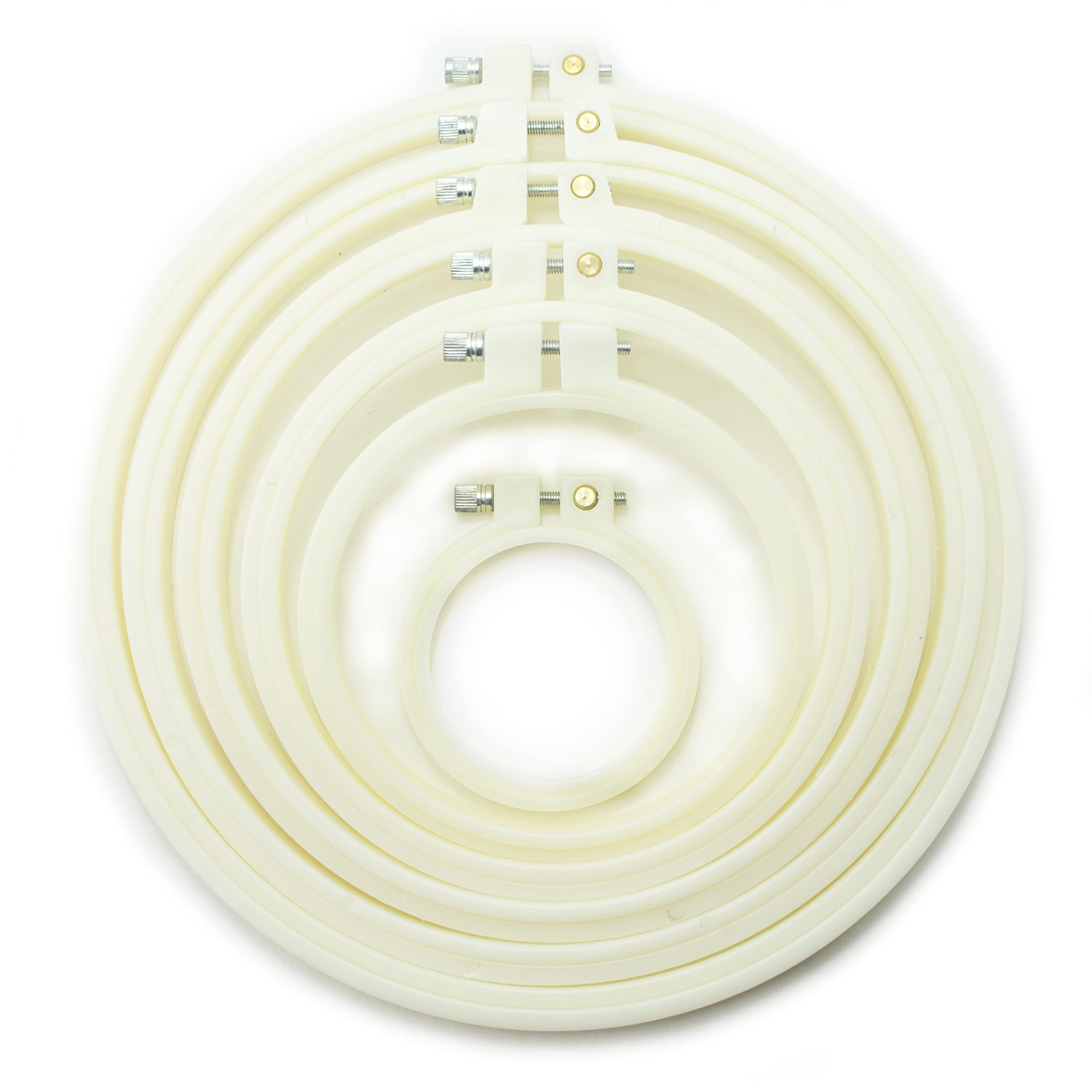 Cercles à broder en plastique HAND : lot de 6 tambours ronds de 6 à 22 cm