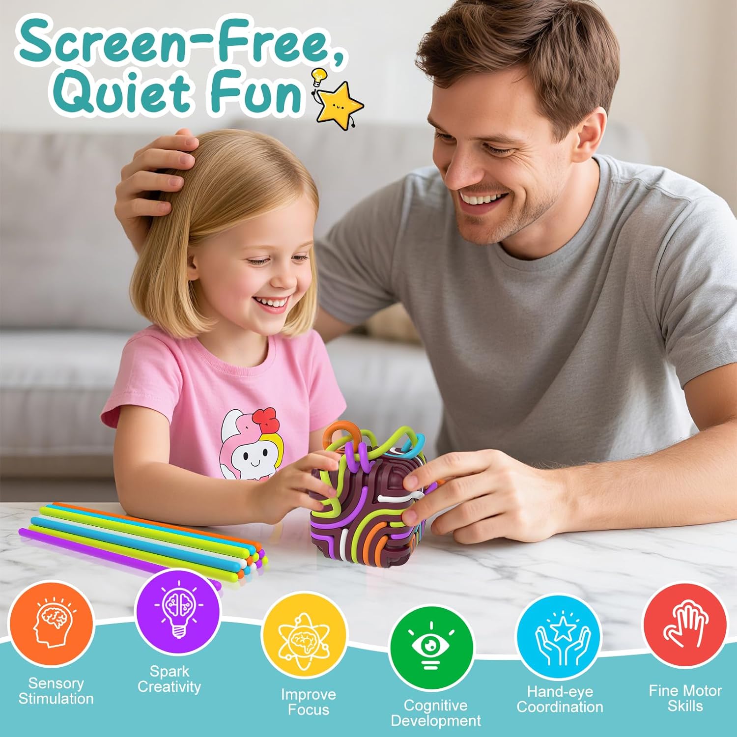 BunnyBoo Sensory Activity Board, 3D Silicone Toys for Kids with Autism & ADHD,Sensory Fidget Toys for Anxiety Relief, Calming & Focusing, BPA-Free, 15 Colorful Strings, Storage Bag(Green) - Image 4