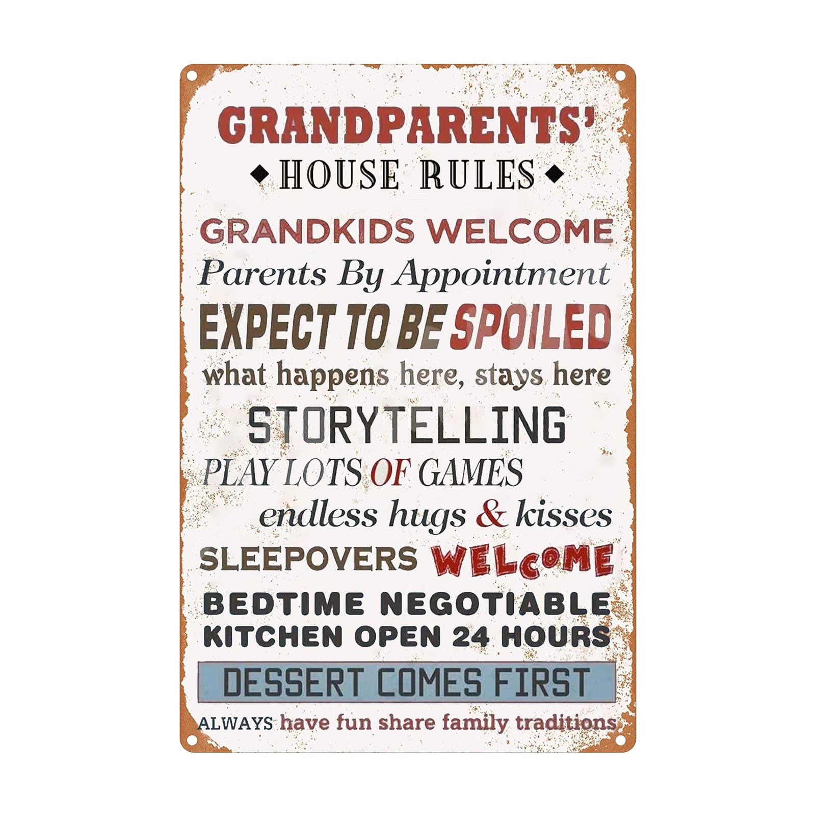 Grandparents House Rules Tin Sign – Vintage Family Wall Art, Funny Gift For Nana & Papa