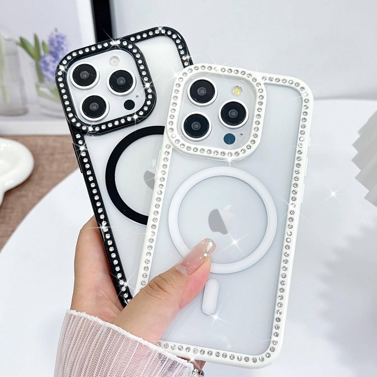 LCHULLE for iPhone 14 Pro Max Case, Magnetic Clear Glitter Diamond Rhinestones for Women Girls Compatible with MagSafe Shiny Sparkle Soft TPU Bumper Shockproof Phone Case for iPhone 14 Pro Max, Black - Image 8