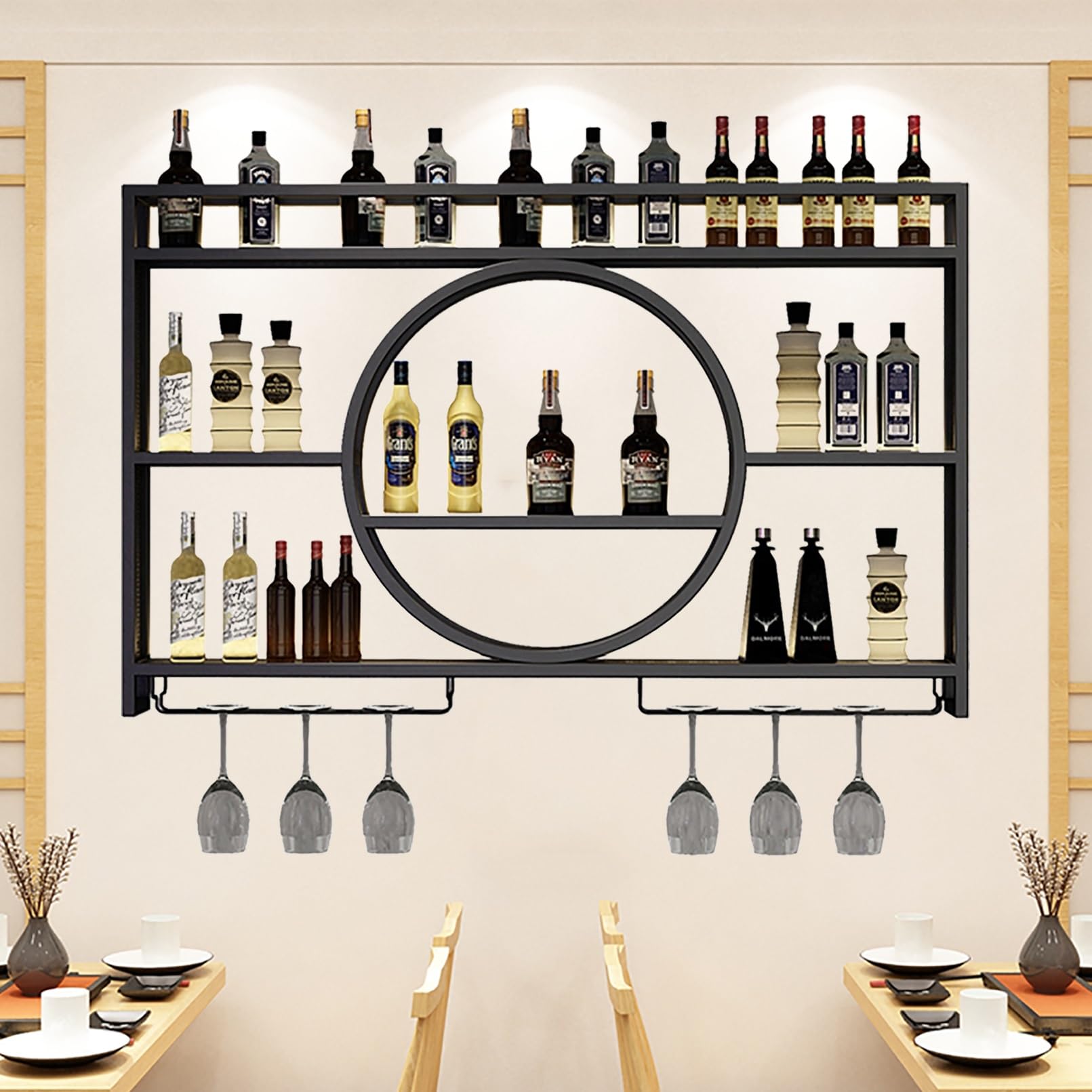 Support de rangement pour bouteilles en fer forgé et design contemporain LED