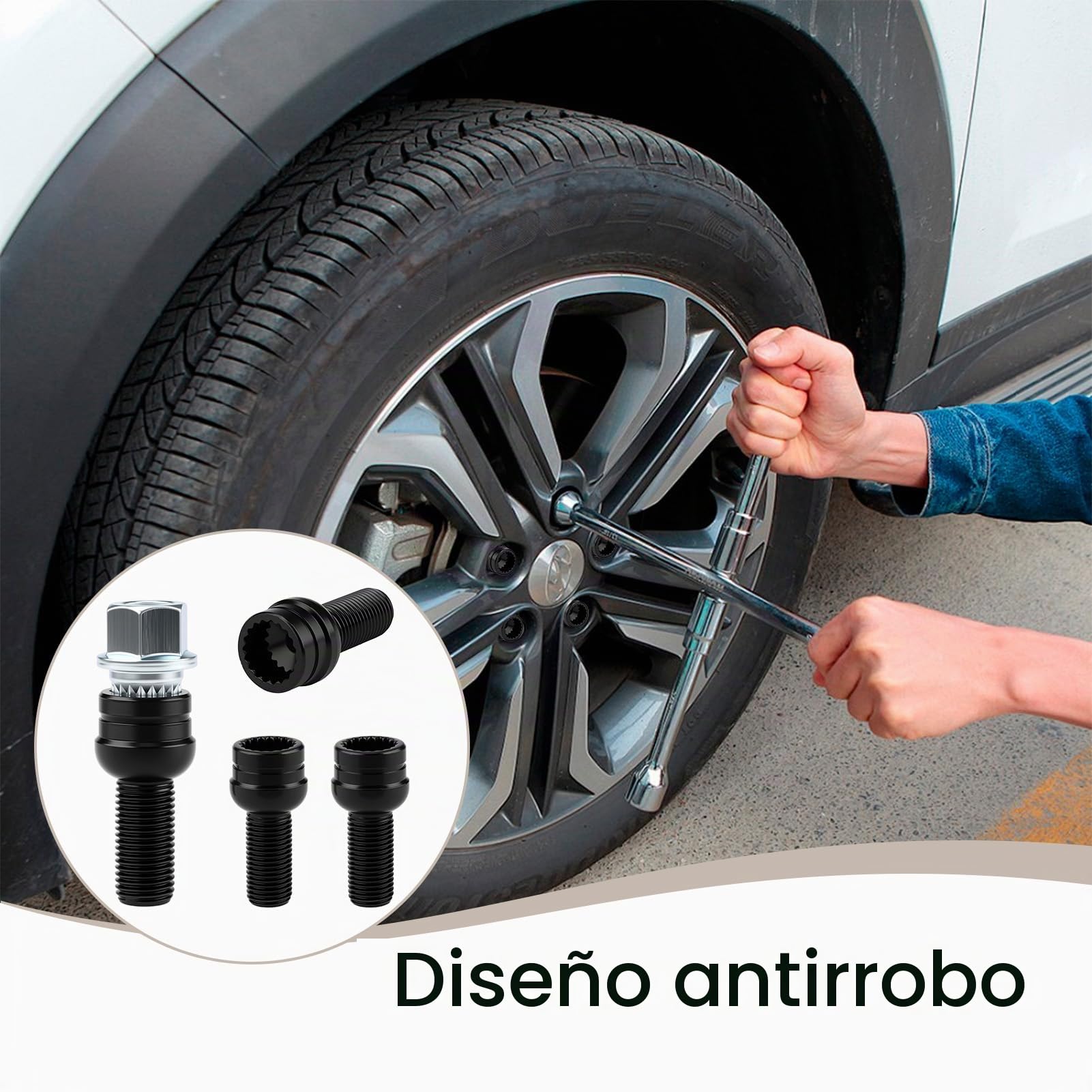4 x Tornillos Antirrobo Coche M14 x 1,5 mm con Llave Especial, Juego de Pernos de Rueda de Acero al Carbono para Protección de Neumáticos, Compatible con Golf Passat Jetta