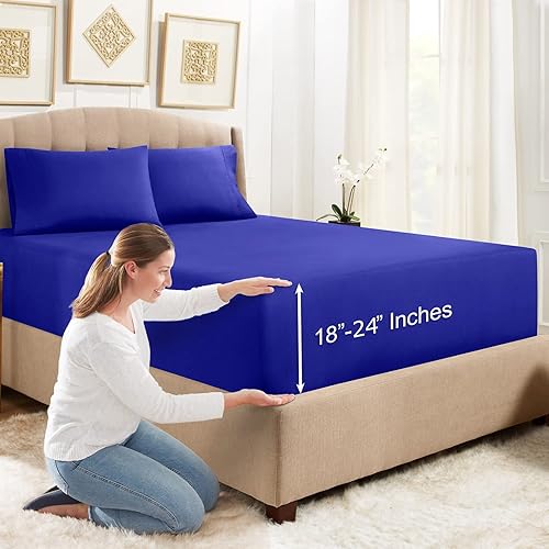 Empyrean Bedding - Sábanas bajeras tamaño Queen, con sábana de cajón extra profunda  Juego de sábanas bajeras extra profundas, de 24 pulgadas, con 2