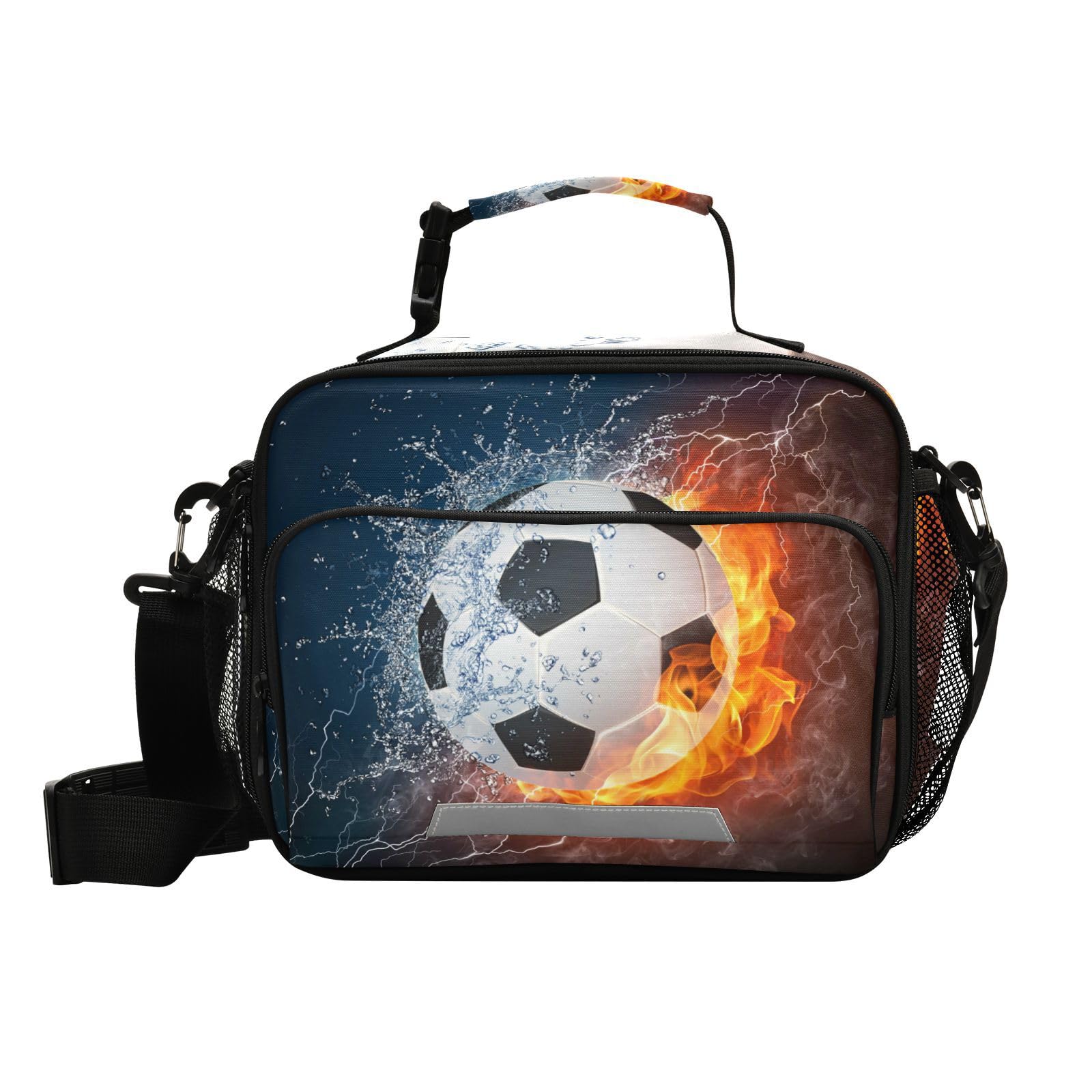 Yopersonalizes Lunch Bag for Kids Boys Girls Teens, Soccer Lightning Insulated Lunch Box Thermal Cooler Bag Adults Lunch Tote Bag for Women Men Work School
