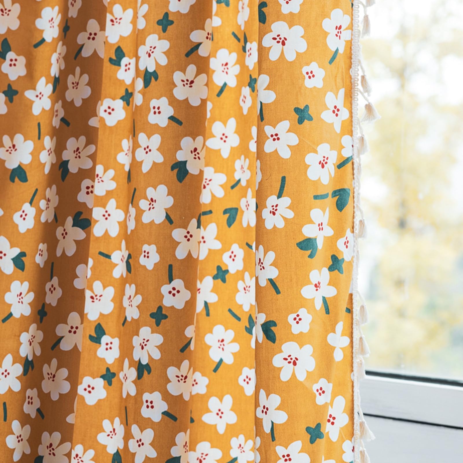 Rideau brise bise en coton jaune 150x180 cm moderne à motif fleurs un panneau