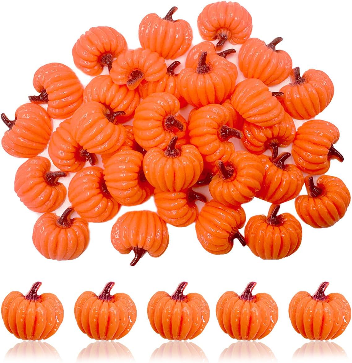 LOPURO Pumpkin Resin Flatback Charms, 50Pcs Mini Pumpkin Charms Fall Theme Resin Embellishments Thanksgiving Halloween Pumpkins Beads Cabochons Bulk for DIY Phone Case Scrapbooking Crafts Decor