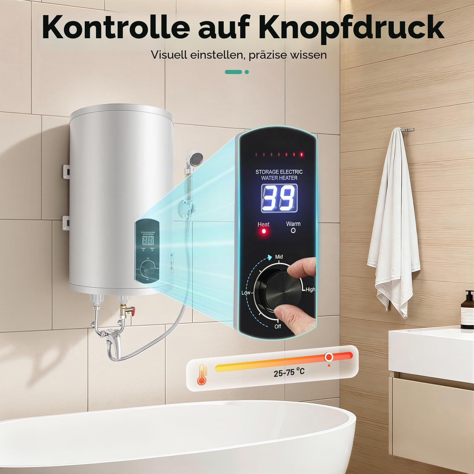 Elektro Warmwasserspeicher 30 Liter Elektrospeicher Warmwasserspeicher Boiler für Küche, Dusche, Badezimmer