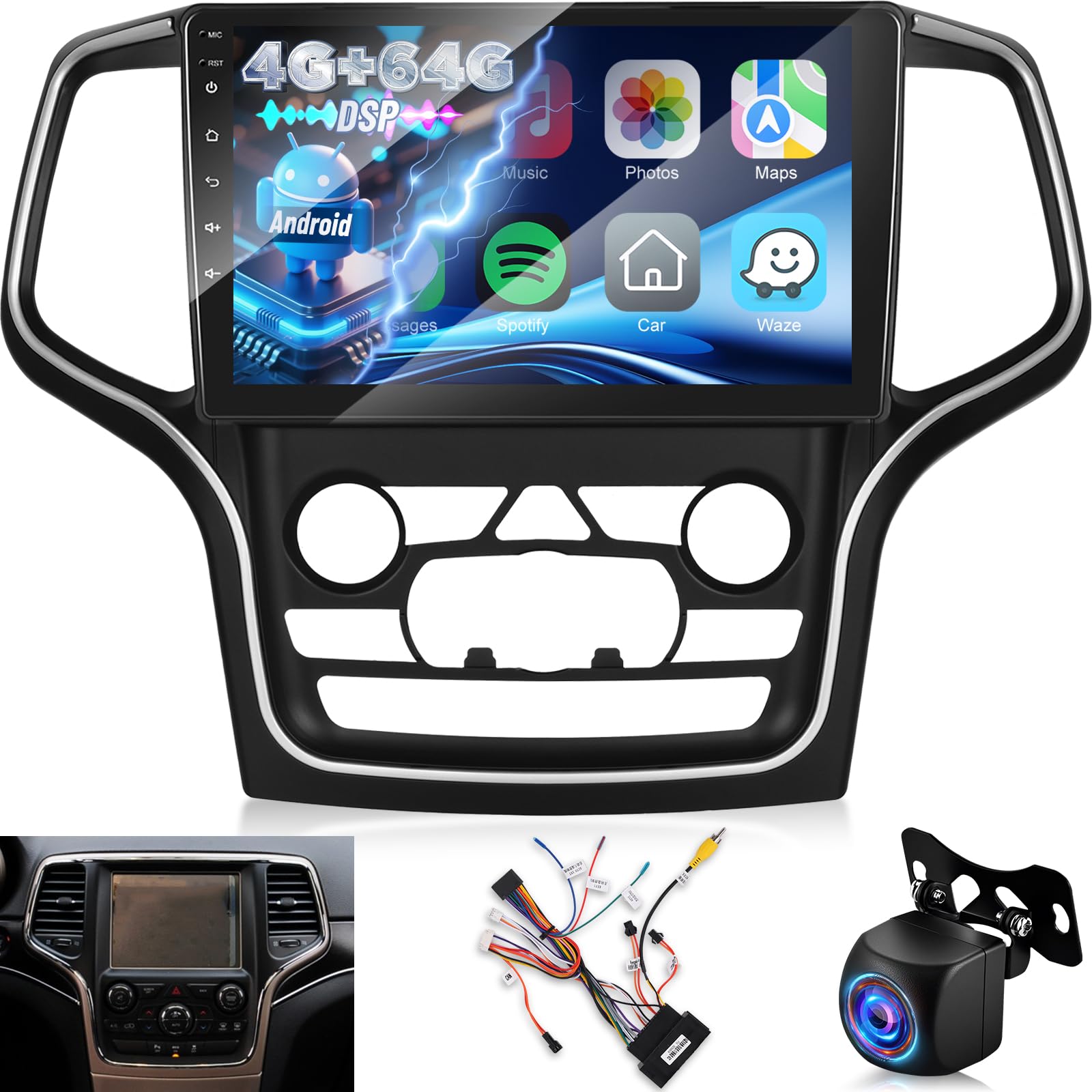 Photo 1 of [4+64G] Android Radio for Jeep Grand Cherokee 2014-2020 with Big Screen: 10 inch IPS Touchscreen Carplay Radio - Wireless Android Auto, Custom Homepage, DSP/EQ, 5G/WiFi, SWC + Rearview Camera + Canbus