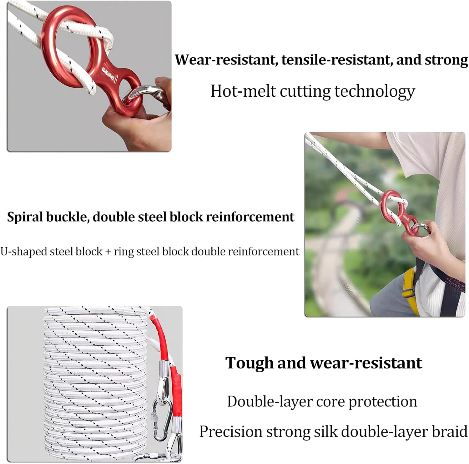 High-Rise Fire Escape Ladder, Escape Descender Emergency Device for 2nd–33rd Floors, Fire Escape Rope Kit with Figure-Eight Descender & O-Shaped Steel Hook for Balcony & Window Use