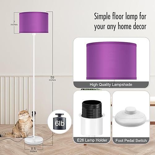 Miniatura 138 de Lámparas de pie doradas para sala de estar, lámpara de pie moderna, pantallas blancas, interruptor de pie, lámparas de poste simple lámpara alta