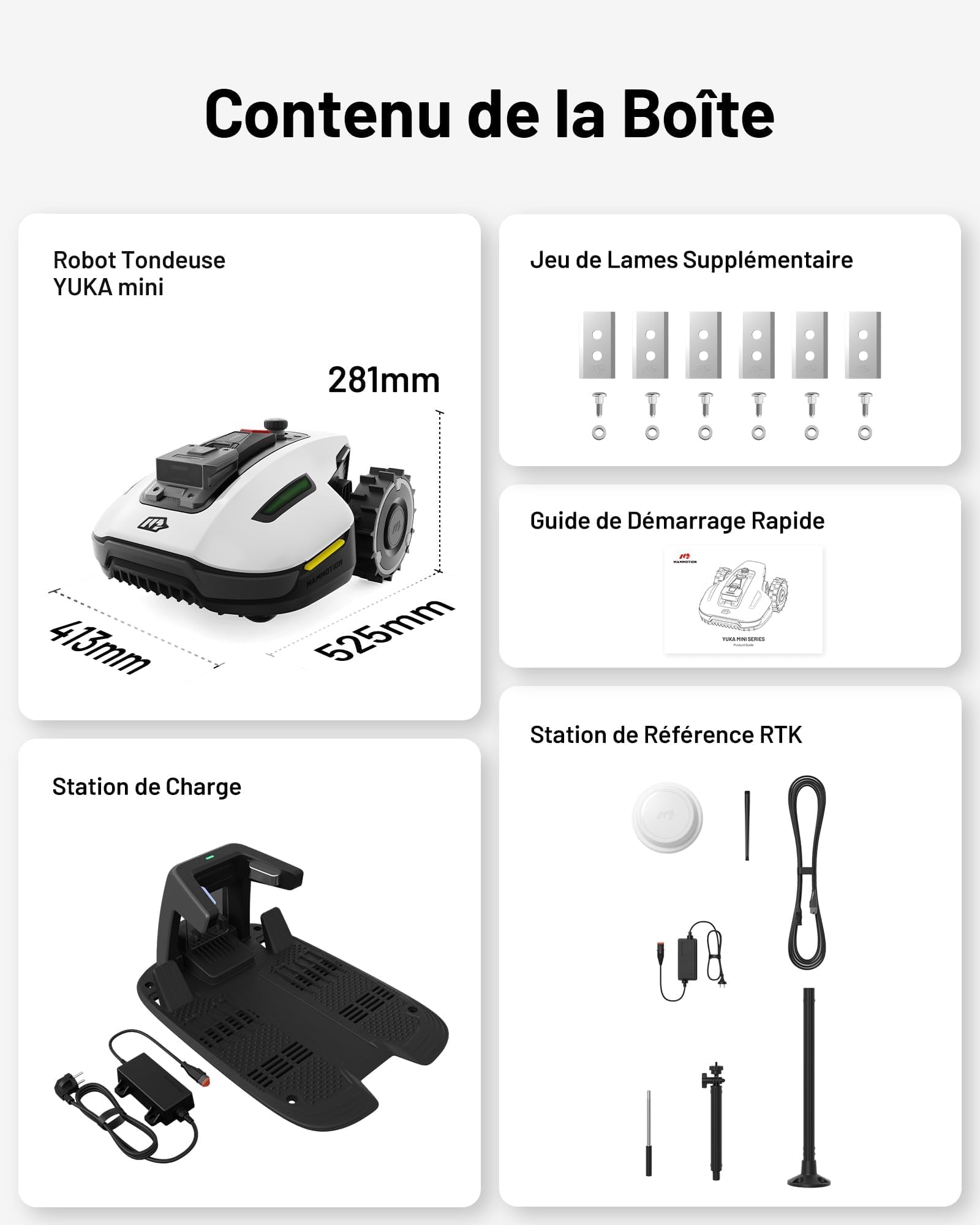 MAMMOTION YUKA Mini 500 Robot Tondeuse sans Fil Périphérique, NetRTK+Vision, Aucune Antenne RTK Requise, Recommandé 500 m², Pente à 50%, Cartographie Automatique, avec Module 4G