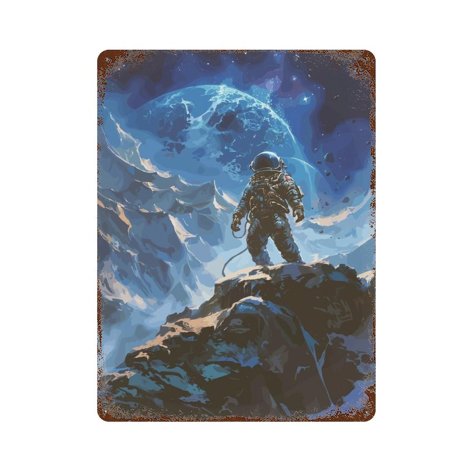 Astronaut Journey Rusty Metal Tin Sign 15.7"x11.8", Ideal for Patio, Garden Room And Bar Decor